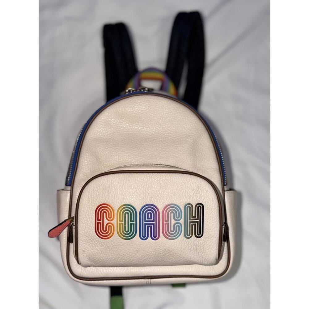 Coach Cream Mini Backpack with Rainbow COACH Logo